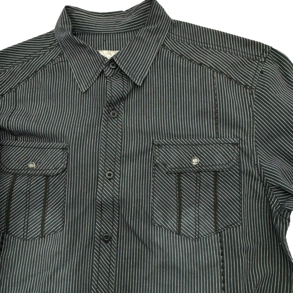 Chalc Men Large Blue Stripe western rodeo Pearl Snap Long sleeve button up shirt